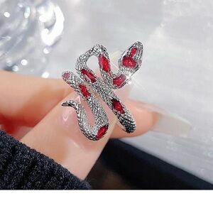 Stunning Silver and Red Snake Ring
